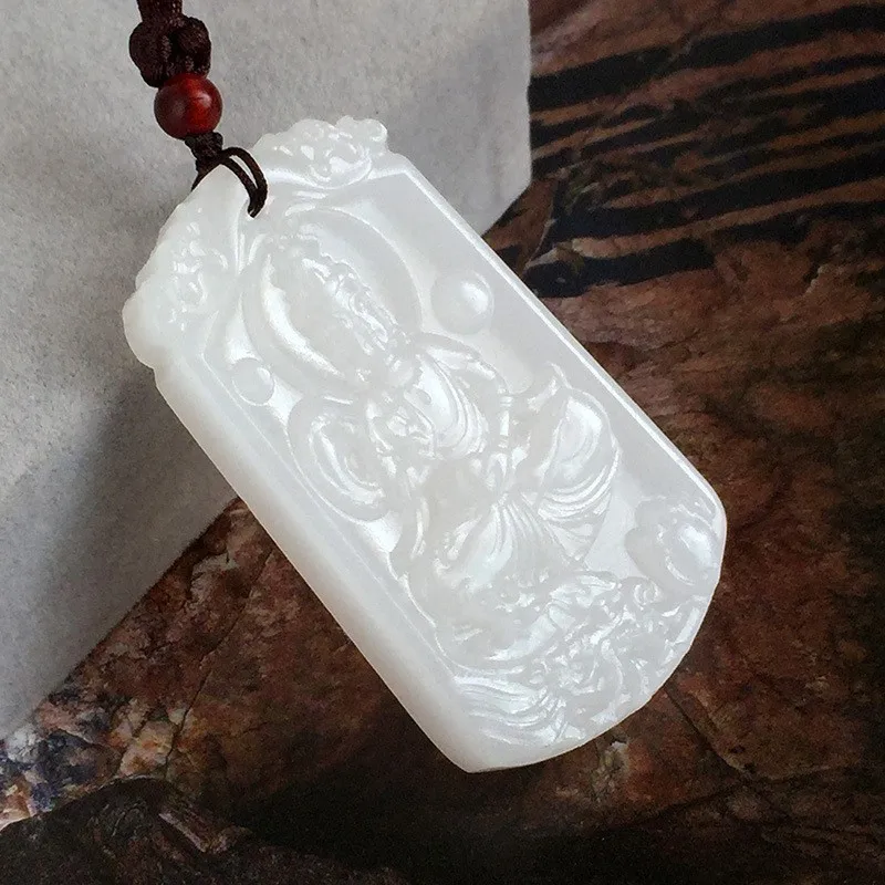 Koraba Fine Jewelry Natural Afghanistan White Jade Ruyi Kwan-yin Bodhisattva Guanyin Buddha Pendant Necklace Free Shipping | Украшения и