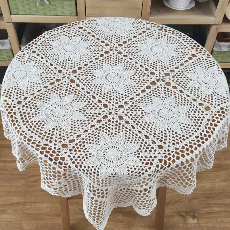 Круглая скатерть винтажная круглая настольная ручная работа кружевная 90 см (35 5
