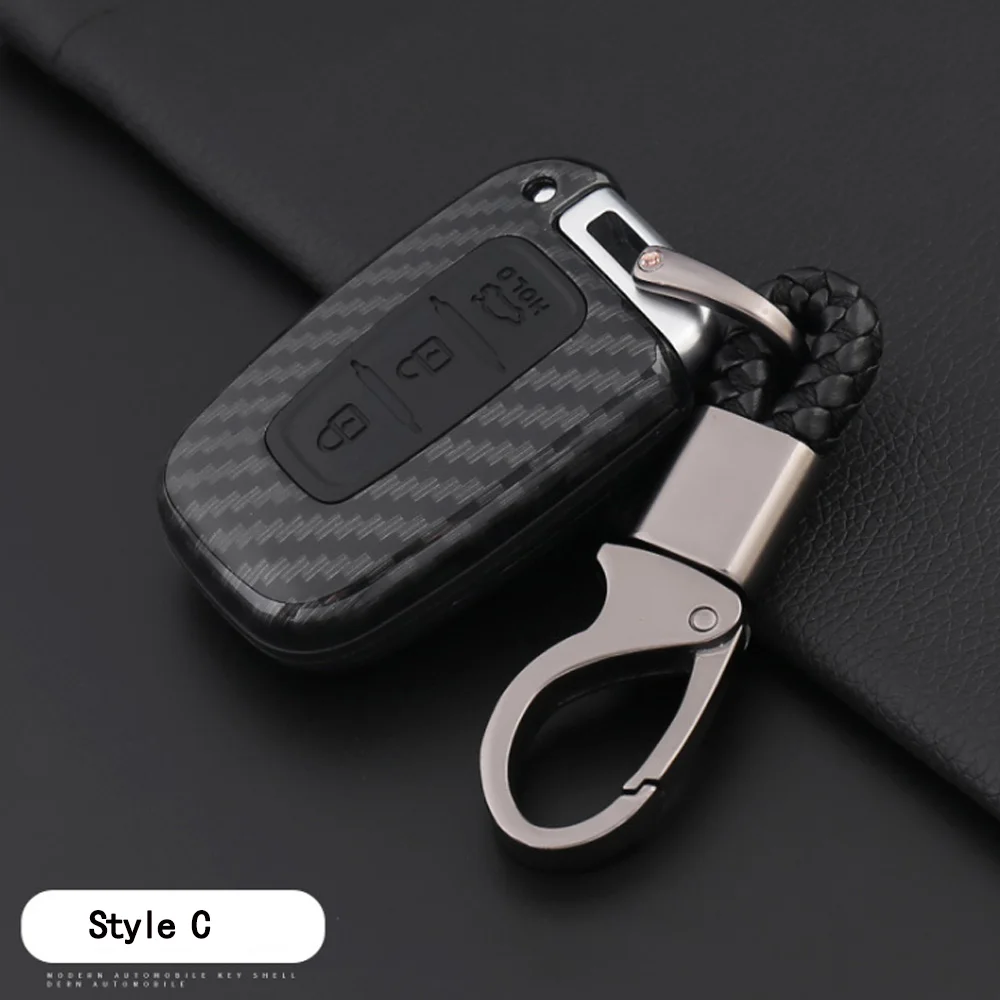Carbon Fiber Black C Оболочка из углеродного волокна+ силиконовый чехол для ключей от машины чехол для hyundai Equus Genesis Veloster KIA Sportage Forte Optima Soul Azera Soren - Название цвета: Carbon Fiber Black C