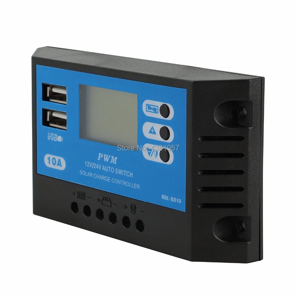 Солнечный контроллер заряда 10A PWM 12V 24V Авто lcd солнечное зарядное устройство с