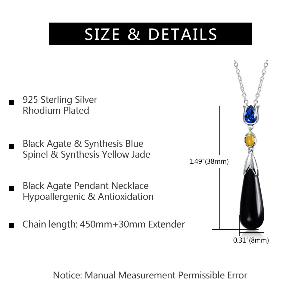 E Jewelry 925 Стерлинговое серебро подвеска в форме капель воды Black ожерелья с агатом