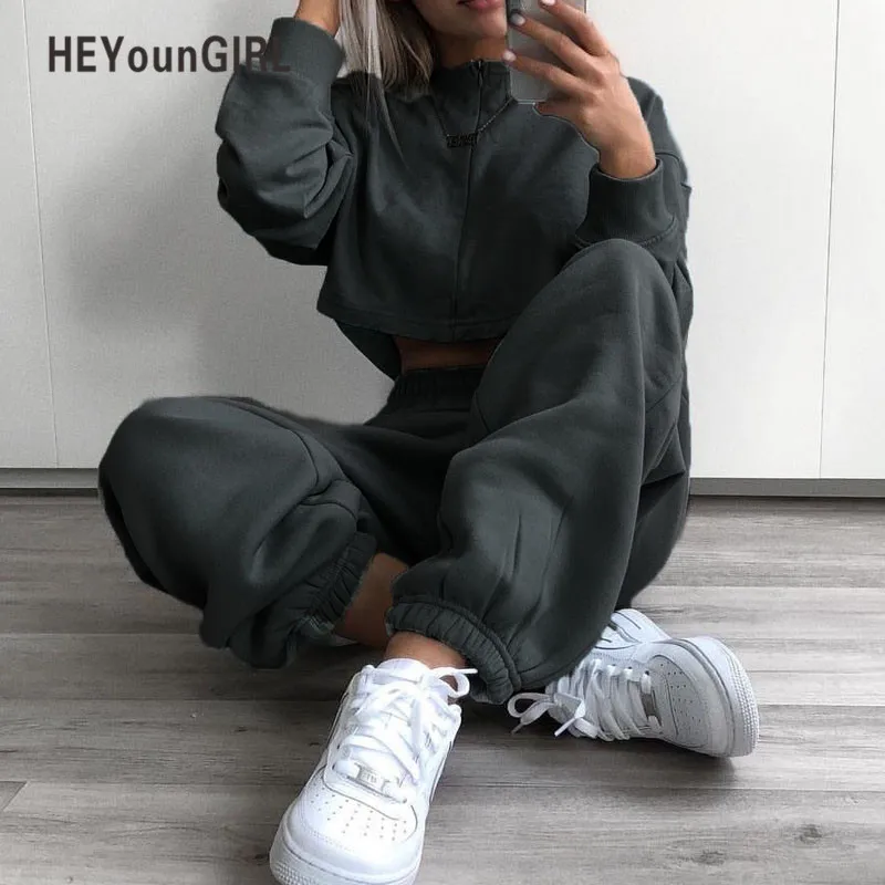 HEYounGIRL зимние спортивные штаны женские повседневные эластичные брюки с высокой талией однотонные серые Желтые Спортивные штаны укороченные брюки с карманами осень
