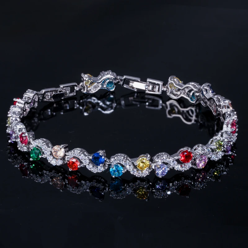CWWZircons роскошный серебряный цвет розовый Красный Кристалл Камень женские браслеты с кубическим цирконием ювелирные изделия Рождественский подарок CB156