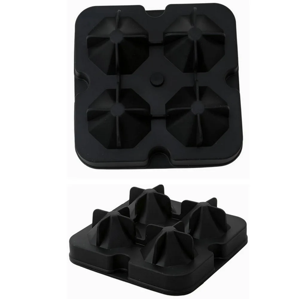 Behogar 4 слота форма алмаза 3D лоток для кубиков льда силиконовые формы шоколадная