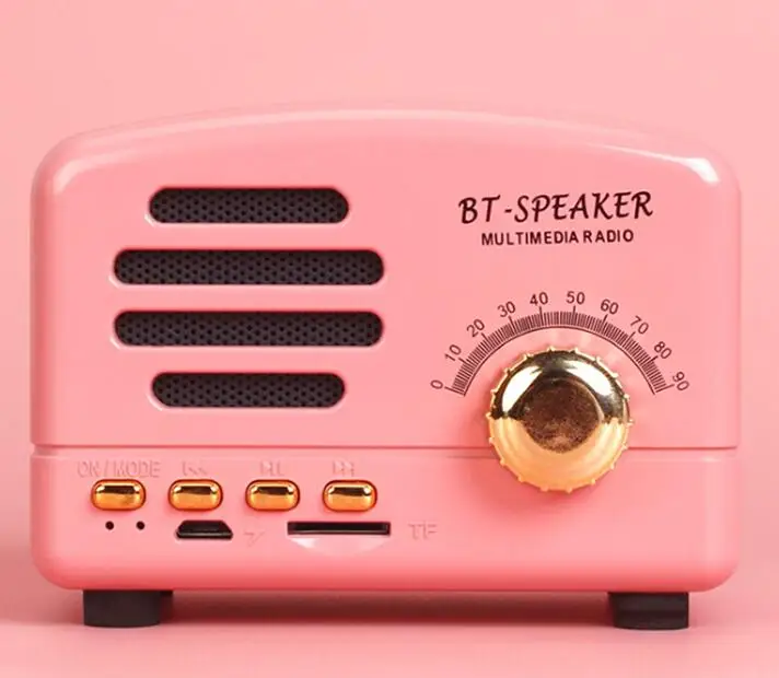Мини портативный деревянный беспроводной Bluetooth динамик Винтаж FM радио TF карта тяжелый бас динамик подарок на год - Цвет: Розовый