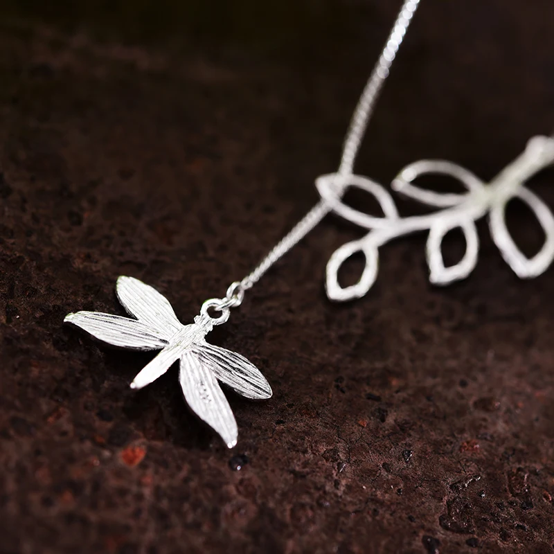Lotus Fun реальные 925 серебро ручной работы Fine Jewelry Симпатичные Стрекоза листья ожерелье с подвеской Мода для женщин колье