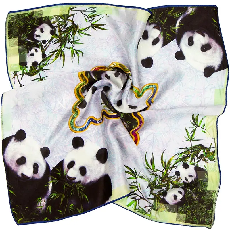 100% квадратный шелковый шарф женский Панда шейный платок маленький 2019 Топ