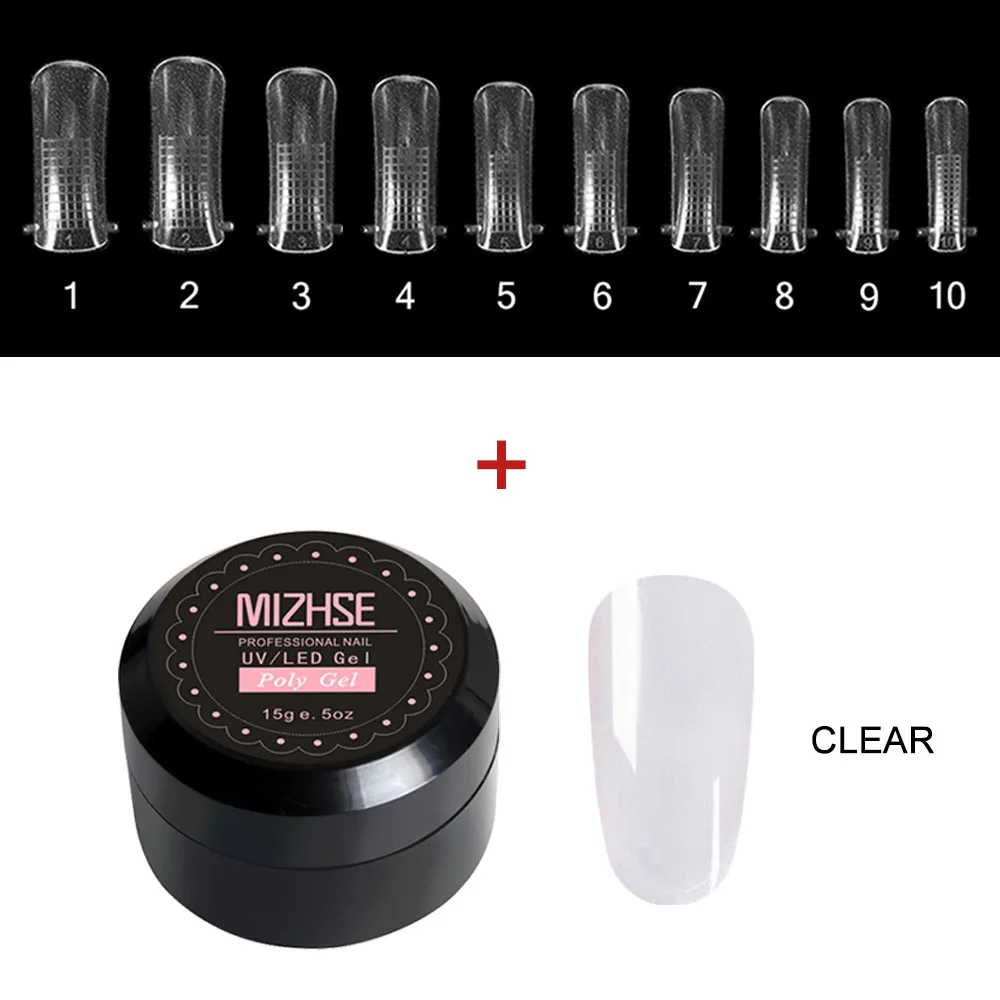 1 Clear 10pcs Model MIZHSE поли Гель-лак для ногтей для наращивания ногтей 15 мл дизайн ногтей УФ гибридные ногти маникюр Гель-лак для ногтей с моделью ногтей - Цвет: 1 Clear 10pcs Model