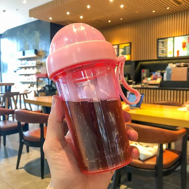 400ml pink Креативная бутылка для воды с двумя отсеками двойная соломенная бутылки для напитков для студентов детей любителей подарок - Цвет: 400ml pink