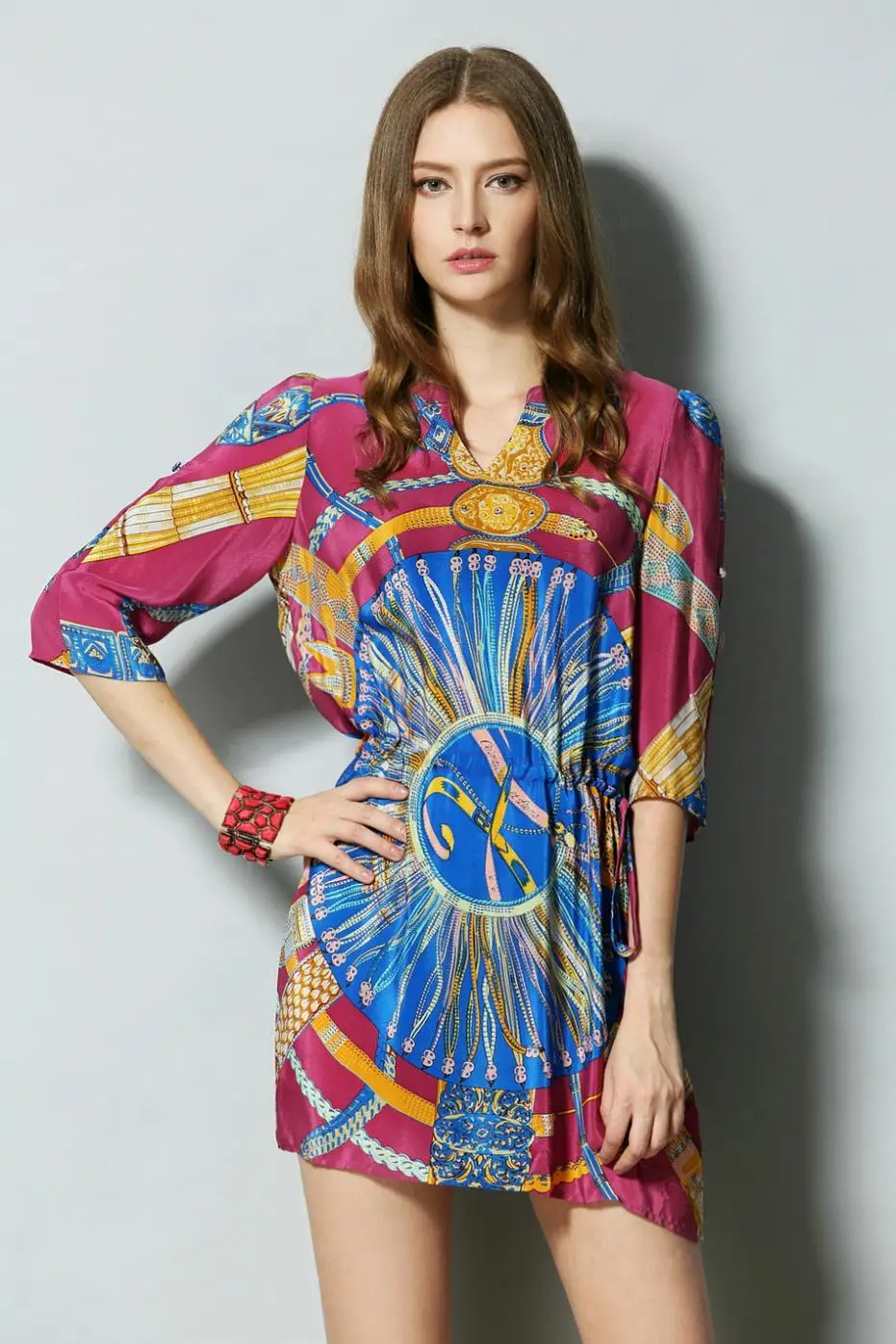 FREE SHIPPING Exclusive fashion hot sale!new 2014 women summer Color matching silk dress noble generous | Женская одежда