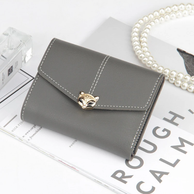 BENVICHED 2022 new women wallet cute small fox head Korean version of the three fold handbags simple fashion buckle R355 | Багаж и сумки