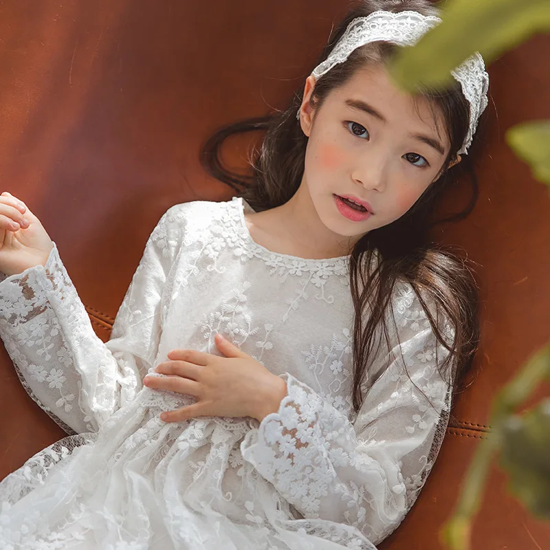 Коллекция 2019 года новое весеннее кружевное White4-14 с длинными рукавами платье для