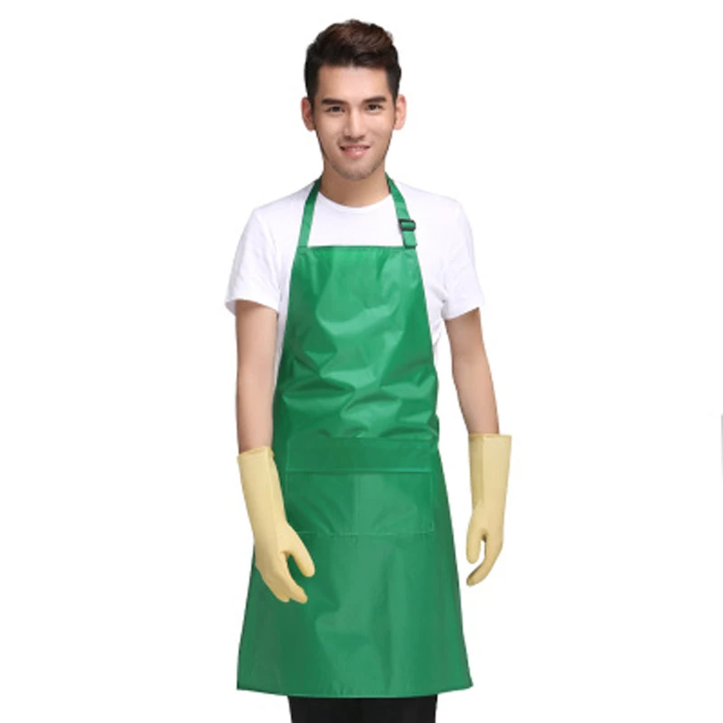 Green PVC Apron Мойка автомобиля водонепроницаемый фартук из ПВХ ресторан отель Кухонные фартуки для мужчин и женщин противообрастающая Чистка черный белый фартук с карманами - Цвет: Green PVC Apron