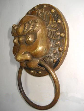 Китайский Бронзовый Foo Dog охранник лев дверной молоток 4 &quotвазы скульптура