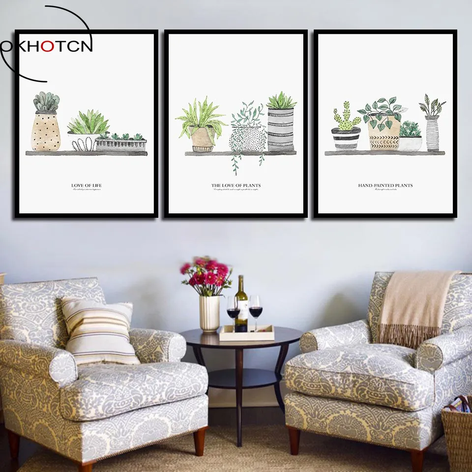 

OKHOTCN Modern Potted Plant Oil Painting Poster On Canvas Wall Art Hoom Decor Paintings Waterproof Ink For Living Room Unframed