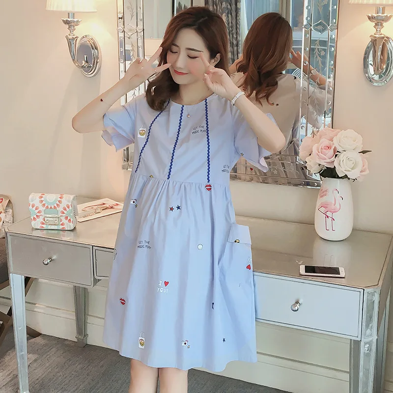 Платья для беременных с коротким рукавом Корейская версия | Мать и ребенок