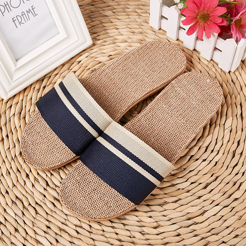 HRFEER/женские льняные тапочки мужские сандалии на плоской подошве льняная обувь
