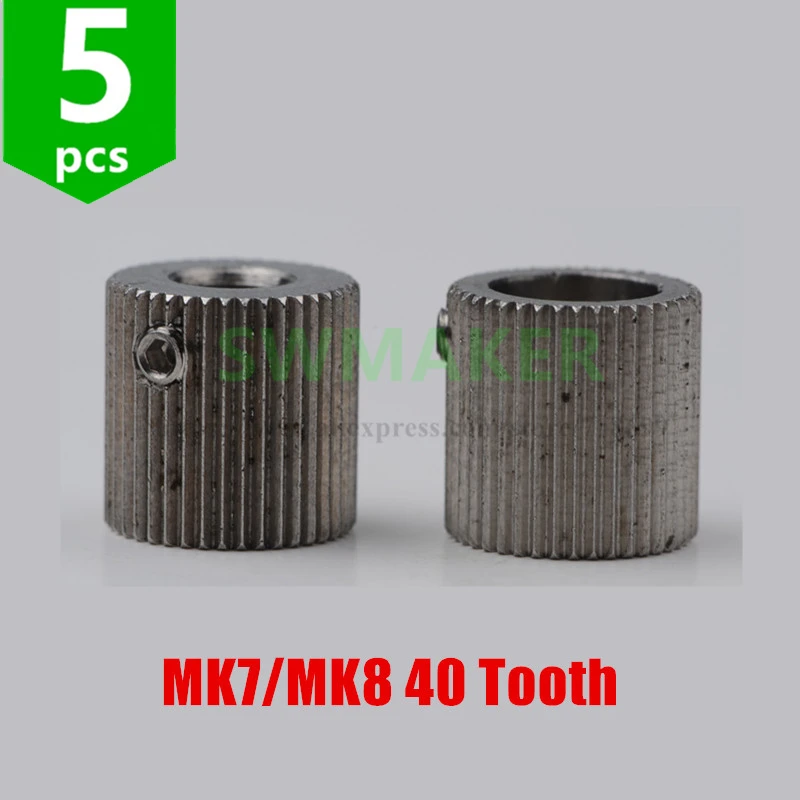 

5 шт. MK7/Mk8 медный/нержавеющий драйвер зубчатого колеса для подачи отверстие шестерни 5/6, 45/8 мм 40 зубьев для 3D принтера запчасти