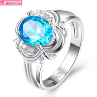 jrose fashion oval cut new 2019 gifts light blue white cubic zirconsilver rings for women jewelry ring size 6 7 8 9 beautiful