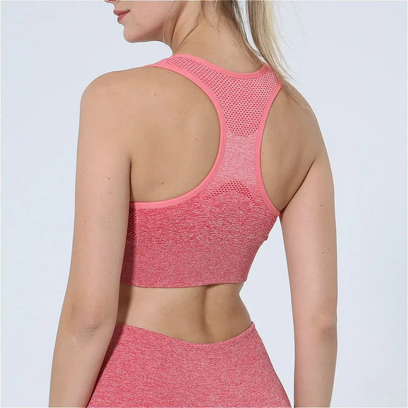 new style ombre racer back sports bra women workout fitness active crop top sport bra Brassiere push up Gym stretch padded