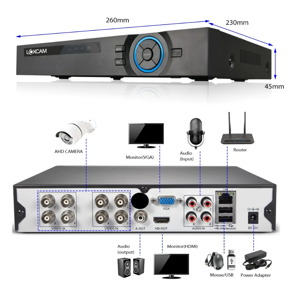 LOXCAM h.265+ 8CH AHD 5MP 2592*1944 dvr-рекордер системы видеонаблюдения 6 в 1 5MP AHD CVI видеонаблюдение NVR dvr охранная AHD ip камера