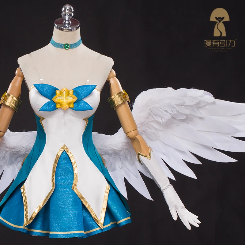 Звездный Guardian Soraka LOL Косплей костюм на Хэллоуин Униформа Рог + головной убор