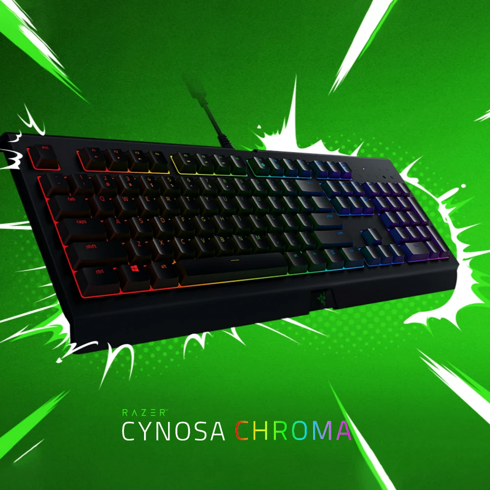 Игровая мембранная клавиатура razer Cynosa Chroma с RGB подсветкой, клавиатура для игры, полностью программируемые клавиши, 104 клавиш, защита от проливания