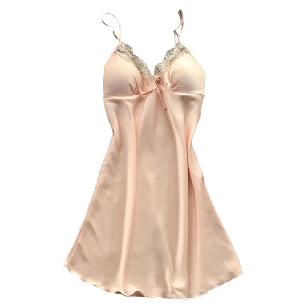 Beige Плюс Размеры ночнушка Ночная сорочка сексуальное ночное кружевное лоскутное платье с Camisola Нижнее белье Ночное шелковое платье; одежда для сна Ночная одежда - Цвет: Beige