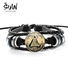 Азиатских масонов Иллюминаты Пирамида Глаз Шарм браслет многослойный, из полиуретановой кожи браслет ручной работы Подарок для масонов коллекция