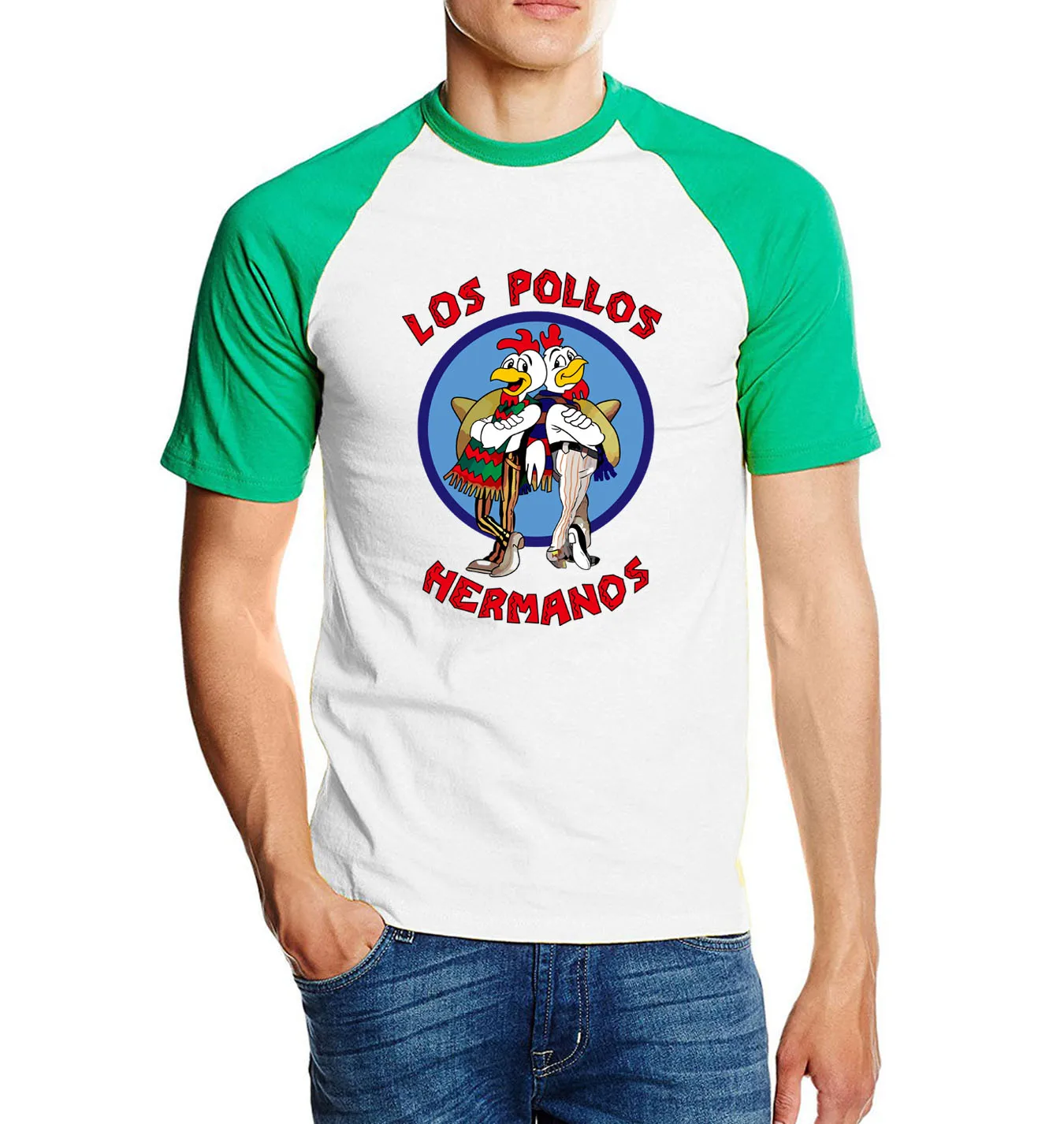 green white Футболка с надписью «Breaking Bad» LOS POLLOS Hermanos, футболка с изображением братьев цыплят, Горячая Распродажа, летняя хлопковая модная футболка-реглан для фанатов - Цвет: green white