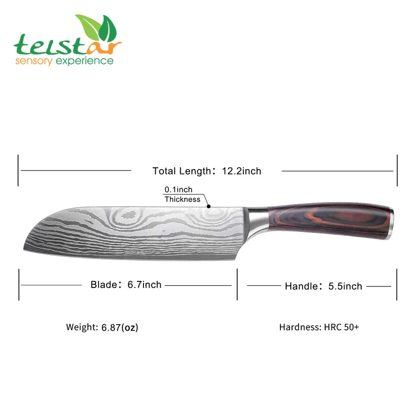 Немецкий 1 4116 ножи из нержавеющей стали для кухни Santoku нож 7 дюймов с Дамасским