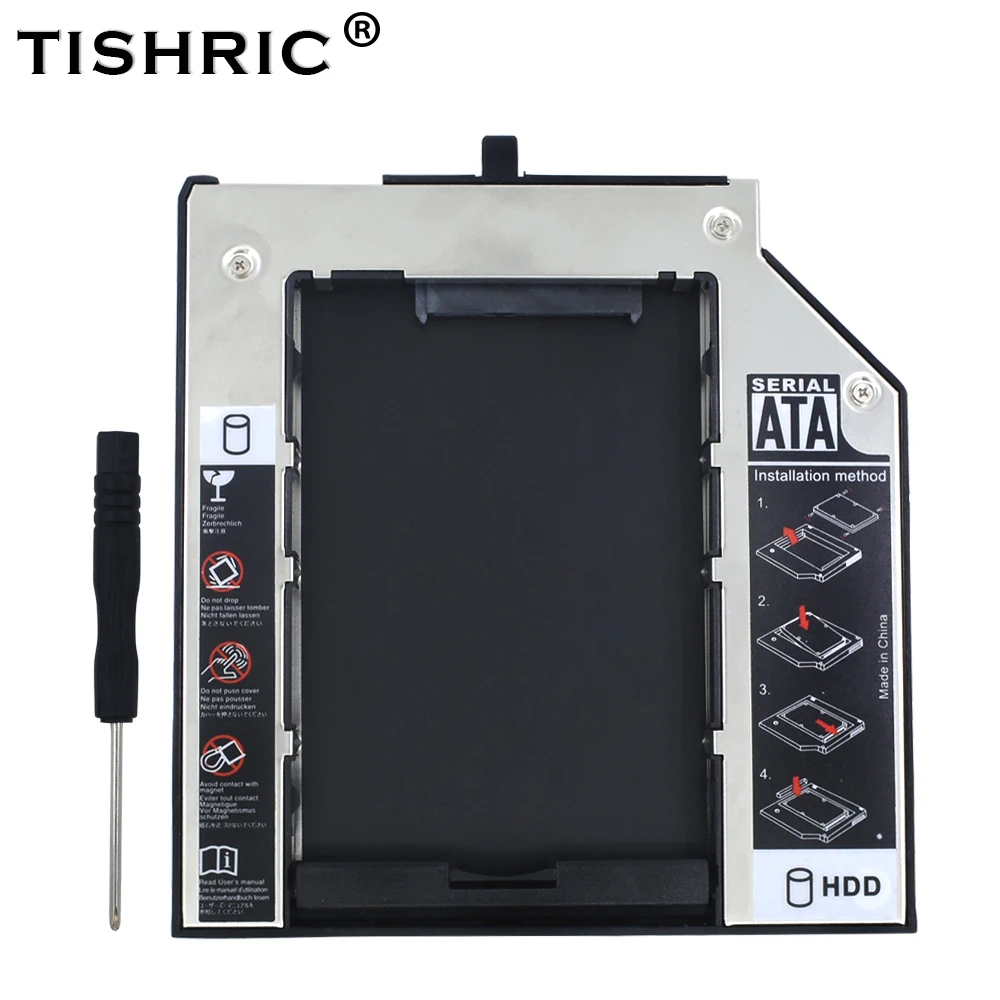 

TISHRIC Aluminum 2nd HDD Caddy 9.5mm SATA 3.0 2.5"SSD Case Enclosure For Lenovo ThinkPad Optibay T420s T430s T500 W500 T400 T410