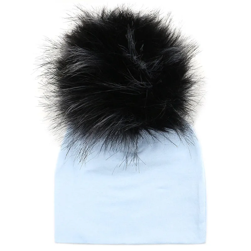 Light blue 5 GZHilovingL Brand Newborn Kids Baby Boys Girls Warm Winter Spotted Cotton Beanie Fur Pom Pom Bobble Hat Cap Winter Warm Hat - Цвет: Light blue 5