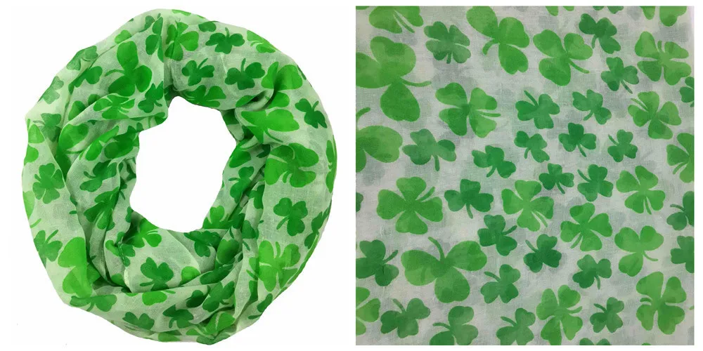 2016 новинка с листком клевера шамрок шарф принтом для женщин Цветочный зеленый