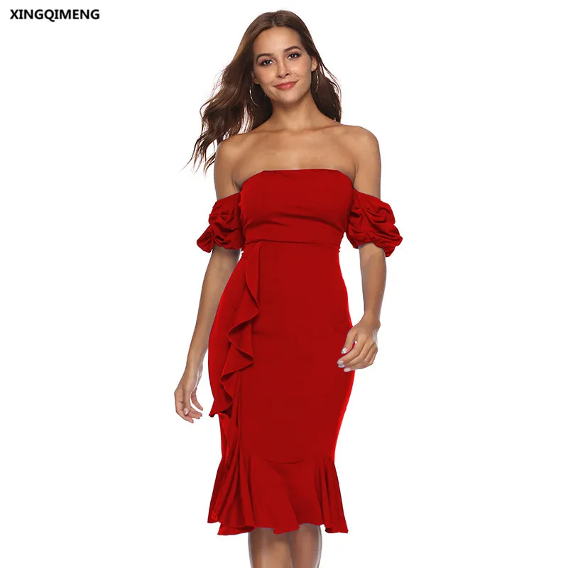 В наличии пикантные красные вырез лодочкой Русалка коктейльные платья с