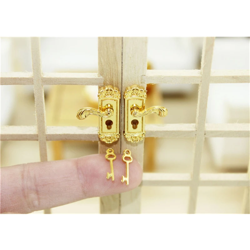 Дверной замок из 1:12 сплава с ключами для кукольного дома украшения Diy игрушки