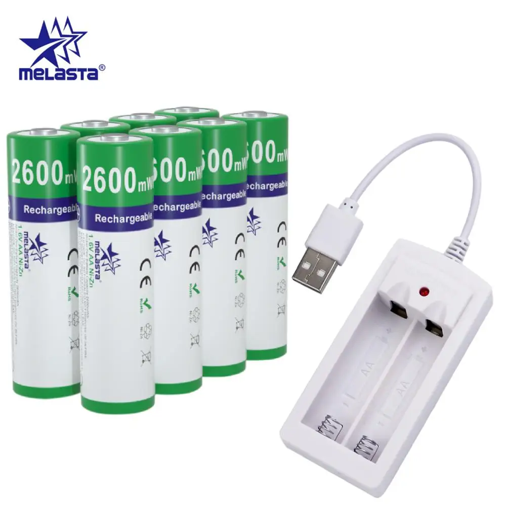 AA 1,65 V 2600mWh NIZN аккумуляторная батарея с 1 USB зарядкой 2A Ni-Zn аккумуляторы для игрушек MP3 камеры