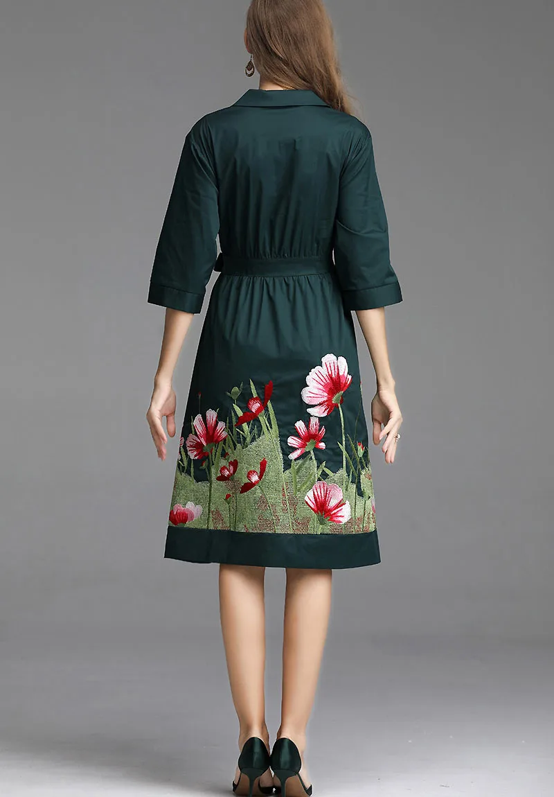 Винтаж осень вышивкой в народном стиле ветровка платье женские семь четверти