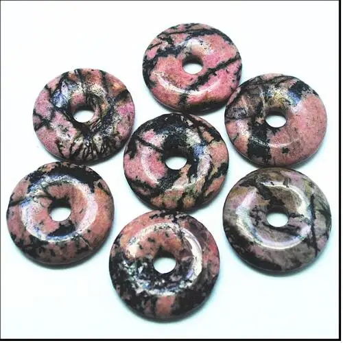 chinese rhodorite 5 шт. натуральный драгоценный камень формы пончика Роза кварт Вишня кварц унакит Жассе Лапис flourite хрустальные бусины рок tige глаз 30 мм - Цвет: chinese rhodorite