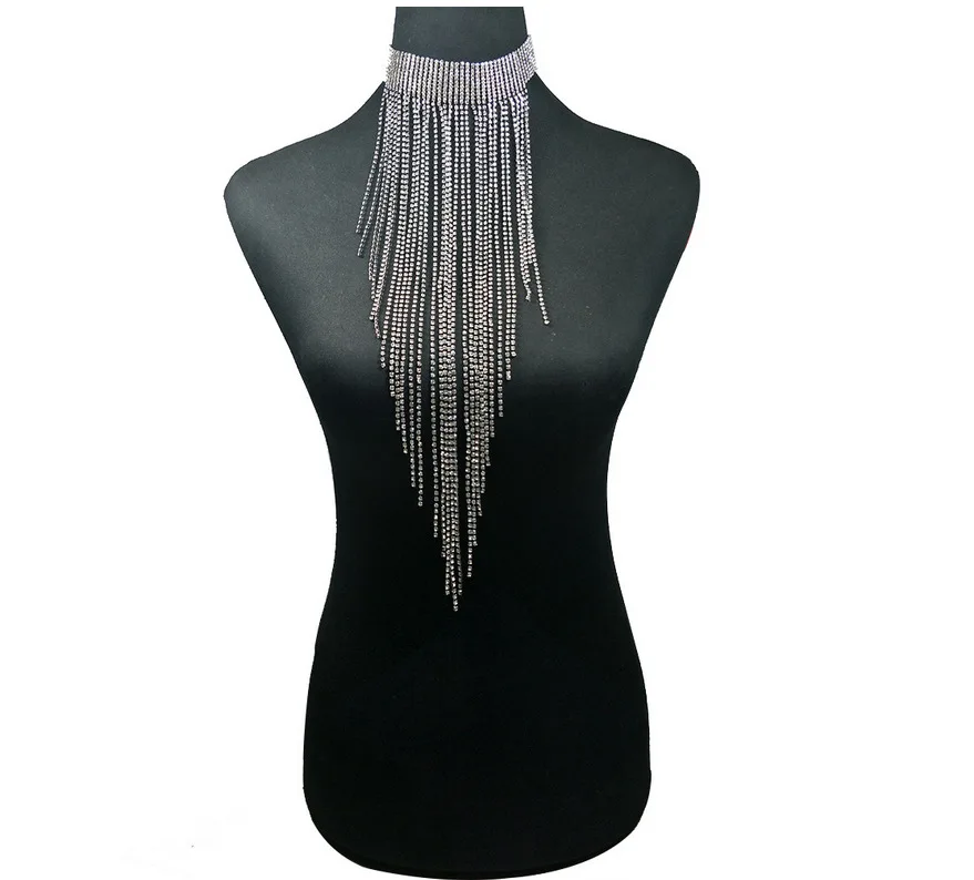 Statement Crystal Chokers Necklaces for Women Rhinestone Tassel Fashion Night Club Party Big Necklace | Украшения и аксессуары