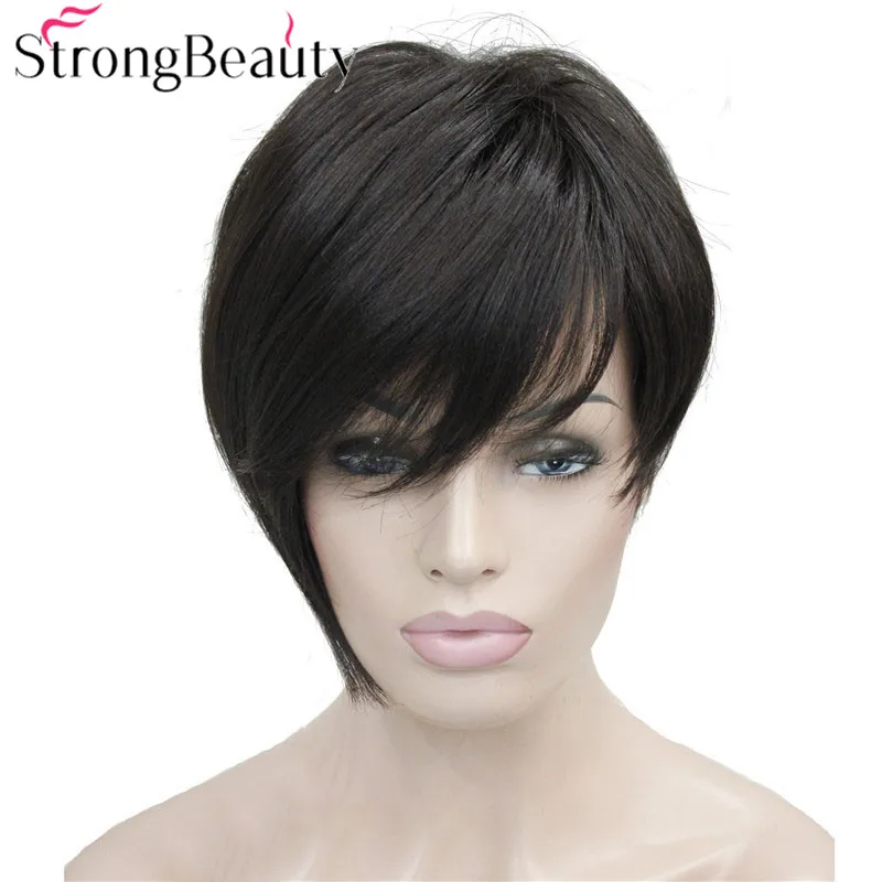 StrongBeauty ассиметричные заколки короткий прямой Боб натуральный синтетический монолитный парик для женщин
