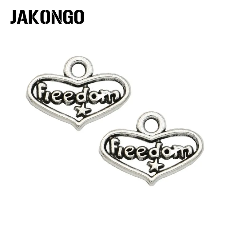 

JAKONGO Antique Silver Plated Freedom Heart Charms Pendants for Jewelry Making Bracelet Earrings Accessories DIY 13x18mm 20PCS