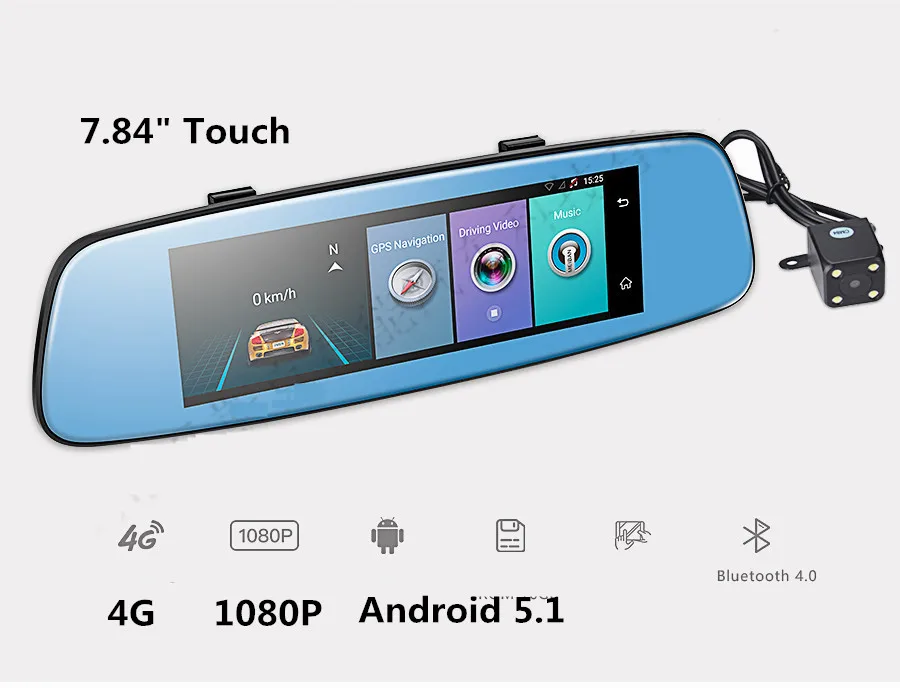 Автомобильный видеорегистратор 7 &quotсенсорный экран 4G двойной объектив Android 5 1 с