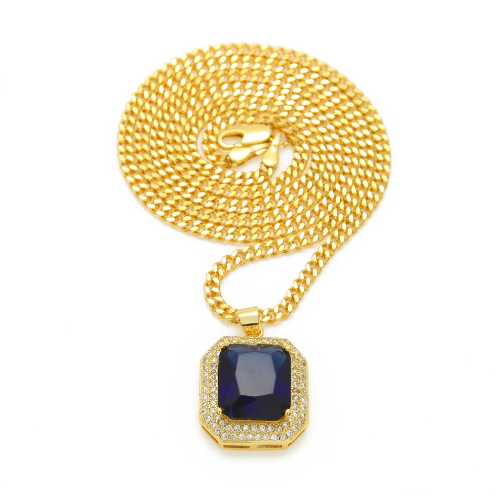 MCSAYS Хип-хоп Jewelry большой красочный кристалл кулон Нержавеющая сталь Ожерелья для