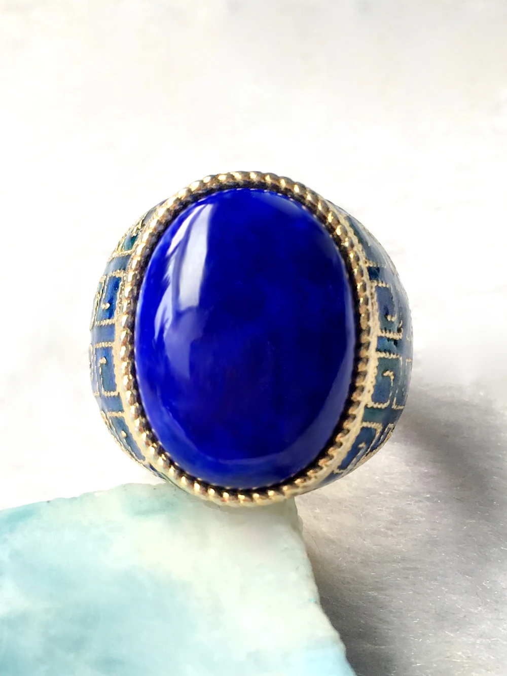 Натуральное серебряное кольцо lapis овальное 13 мм * 18 Специальное исполнение