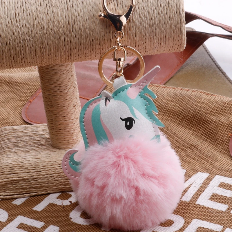 Kawaii единорог плюшевые животные пушистый мех Pom мультфильм аниме Единорог игрушка чучела плюшевые животные брелок с подвеской для сумки Рождественский подарок - Цвет: TOY106-1
