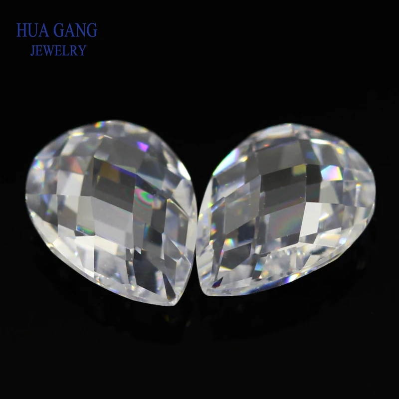 Белый камень CZ форма груши двойные шахматные искусственные камни кубический