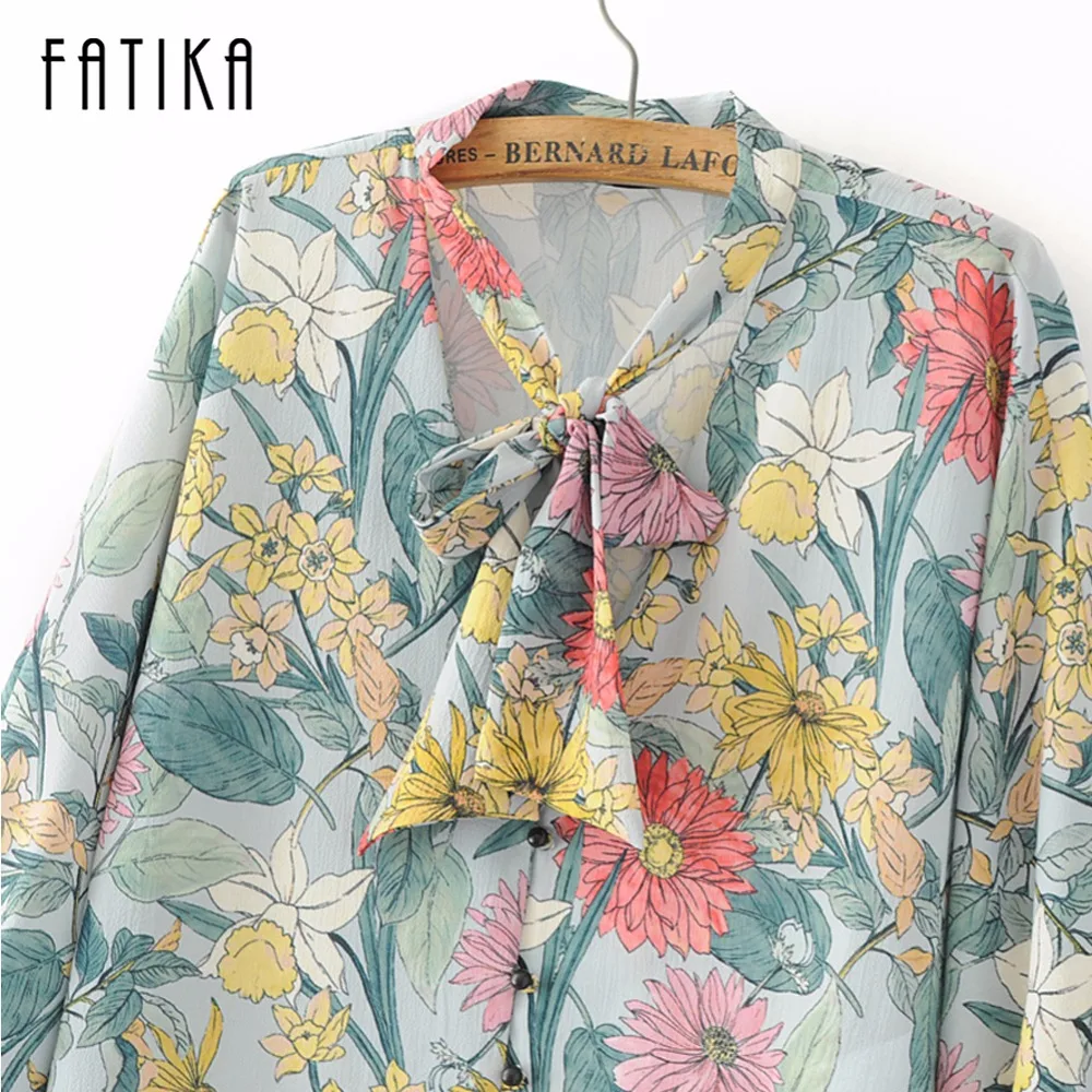 Fatika 2017 Для женщин Топы корректирующие и Блузки для малышек Новый печати шифон