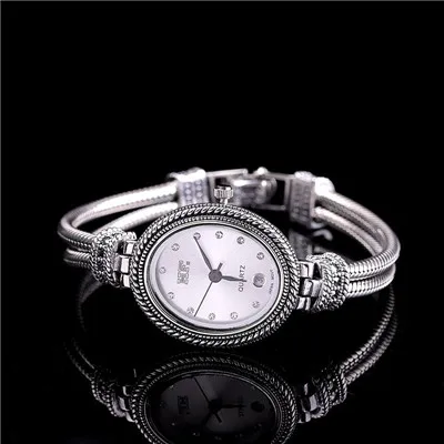 Strap length 16.5cm Новые женские часы кварцевые женские часы 925 стерлинговые серебряные, с календарем показывает Водонепроницаемый Креативный тренд личность Ms. наручные часы - Цвет: Strap length 16.5cm