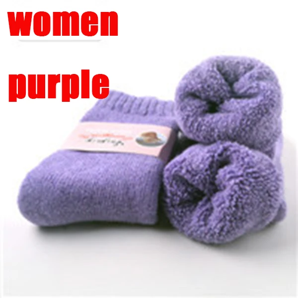 women purple 3 пары = 6 штук, Зимние новые толстые мягкие шерстяные носки, мужские зимние махровые носки без пятки, одноцветные супер толстые теплые зимние носки - Цвет: women purple